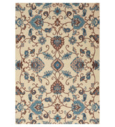 Ivory hand-tufted wool rug with blue and brown Persian floral design
